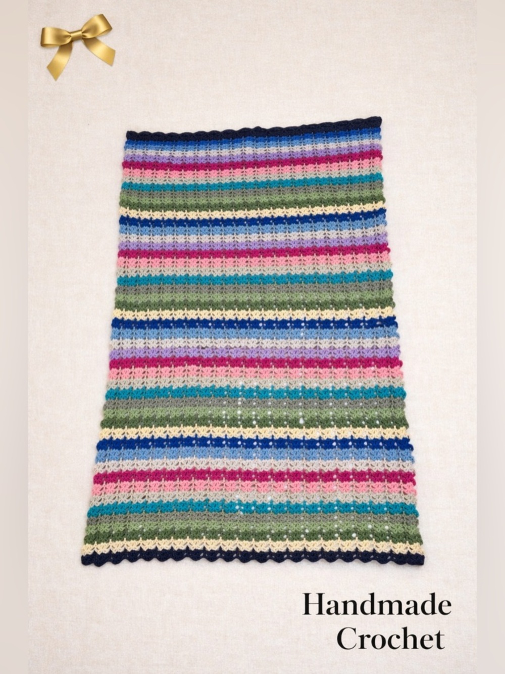 Handmade Crochet Blanket Multicolor Boho Striped Throw 40x56